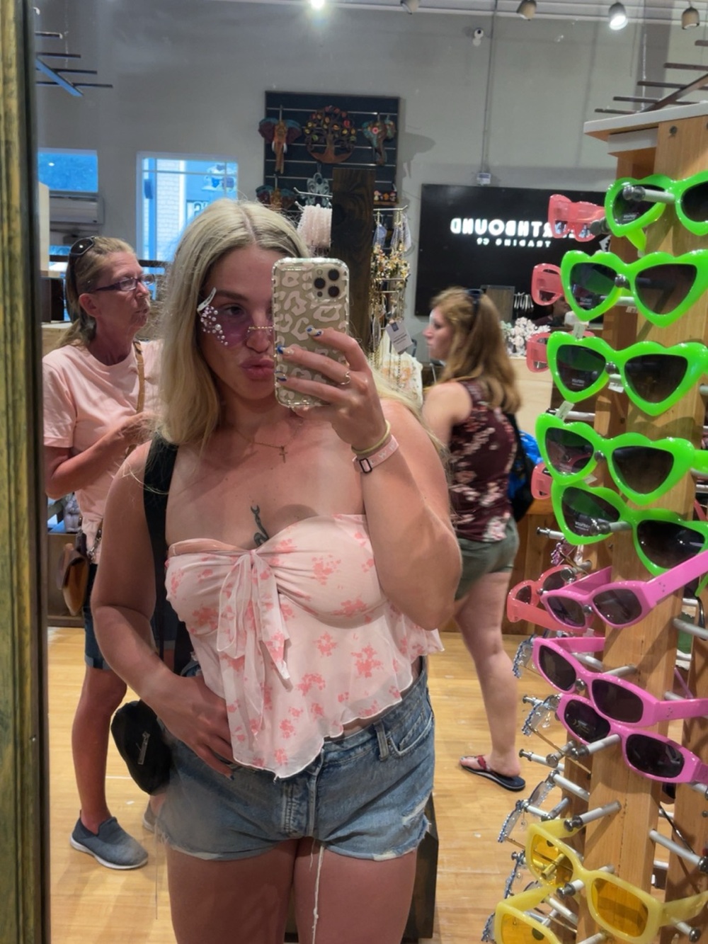 Women’s Pink Floral Tie-Front Tube Top